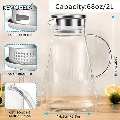 Carafe en verre avec tasses poignée grande capacité