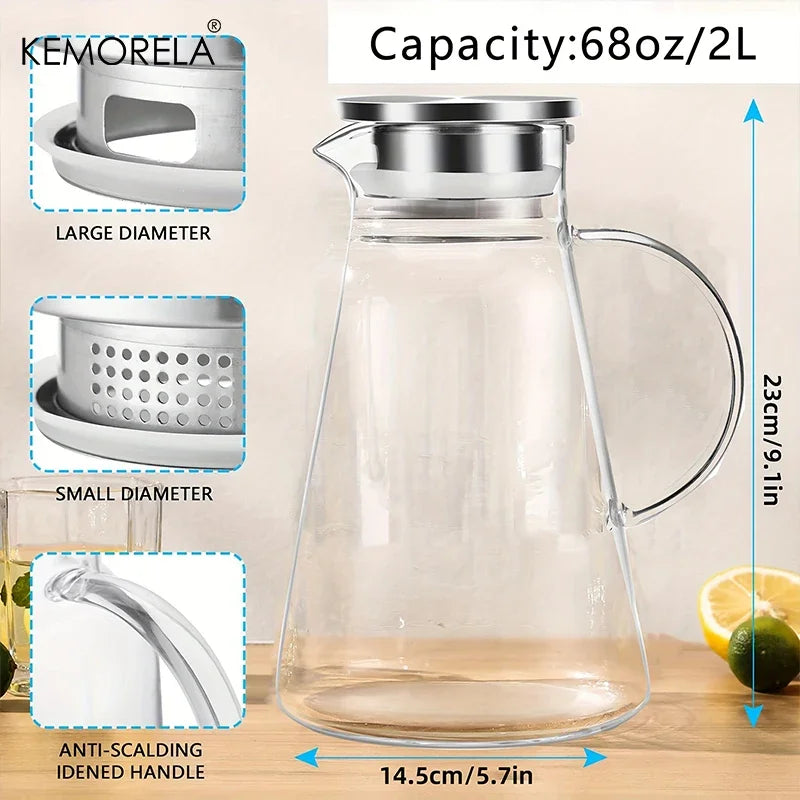 Carafe en verre avec tasses poignée grande capacité - vue 7 sur 8