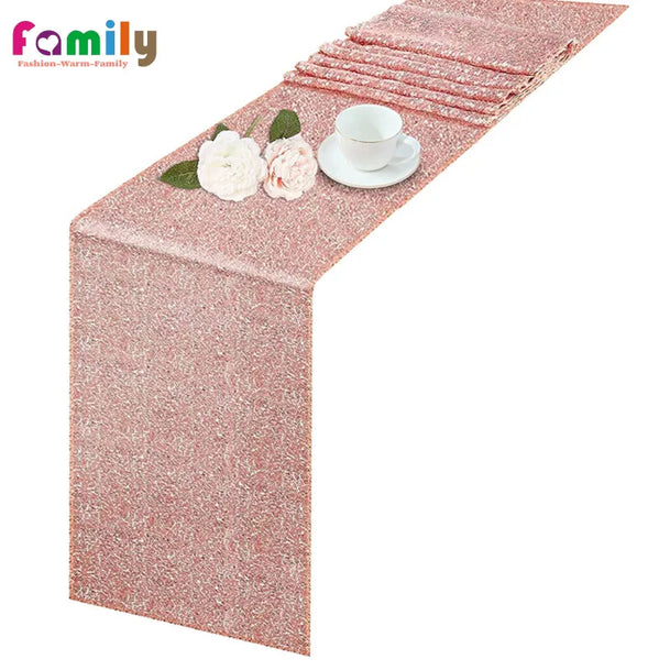 Chemin de table paillettes dorees argentees rose festif