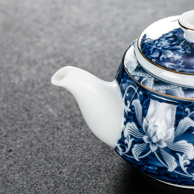 Théière chinoise porcelaine motif traditionnel portable artisanale - vue 6 sur 7