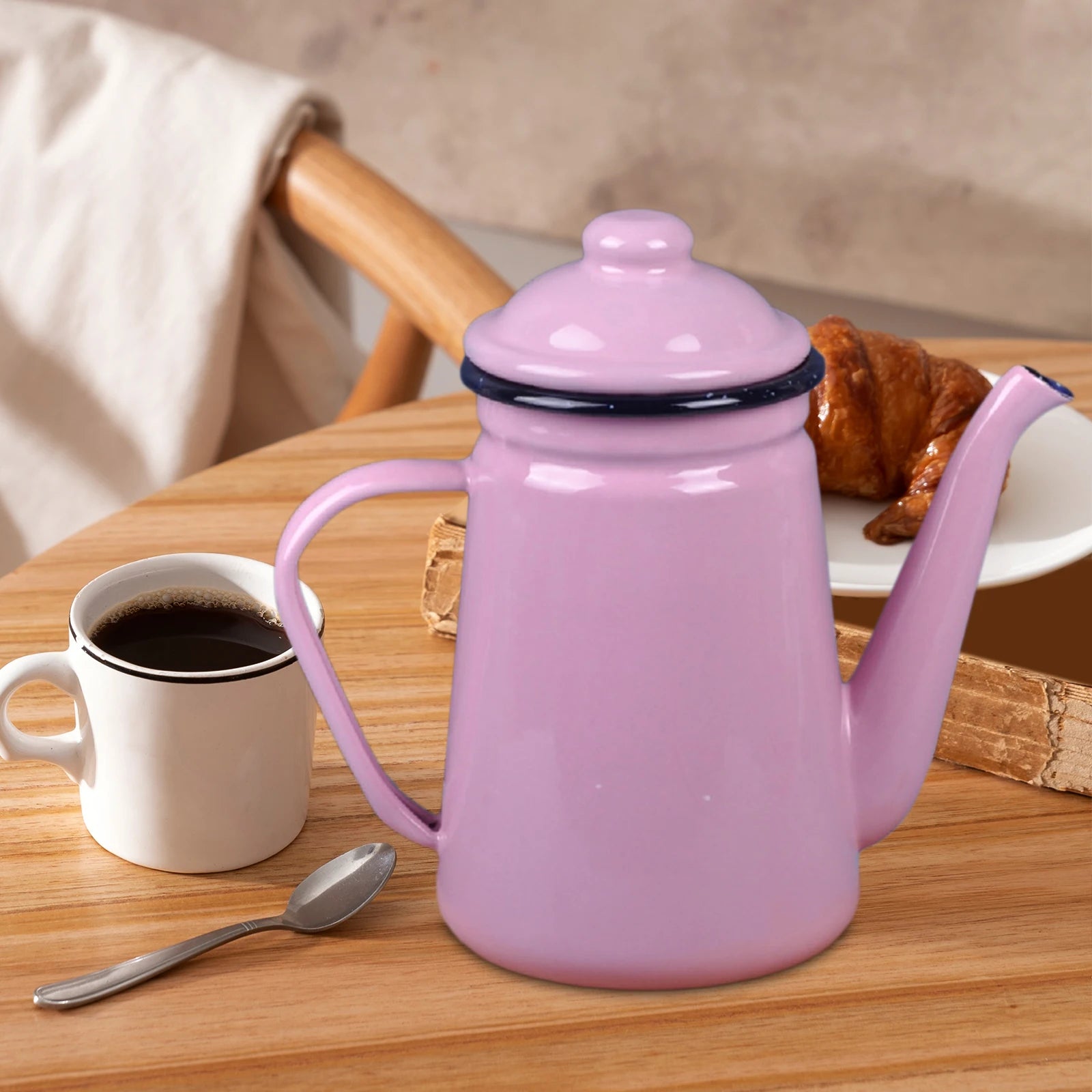 Cafetière émaillée vintage poignée 1 1l rétro cuisine - vue 7 sur 7