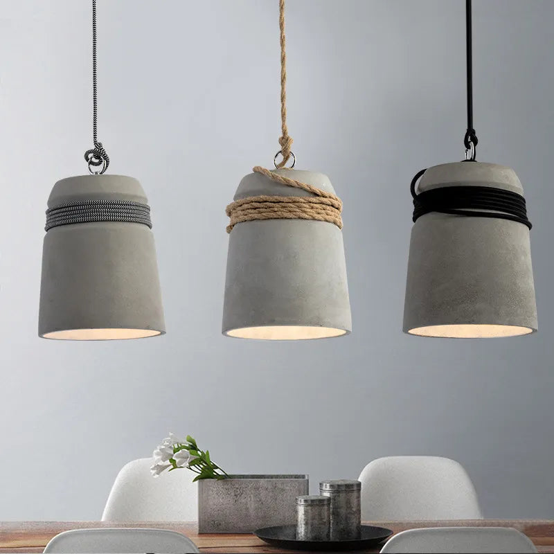 Suspension Led en ciment avec corde de chanvre - vue 4 sur 9