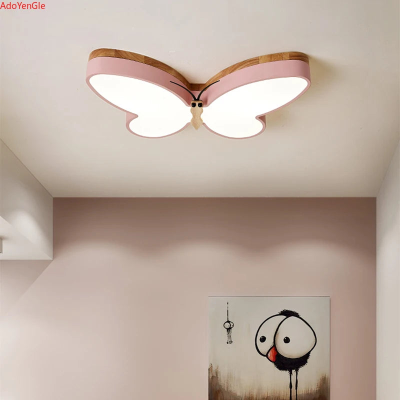 Moderne bois papillon plafonnier Led chambre garçons et filles bébé mignon enfants