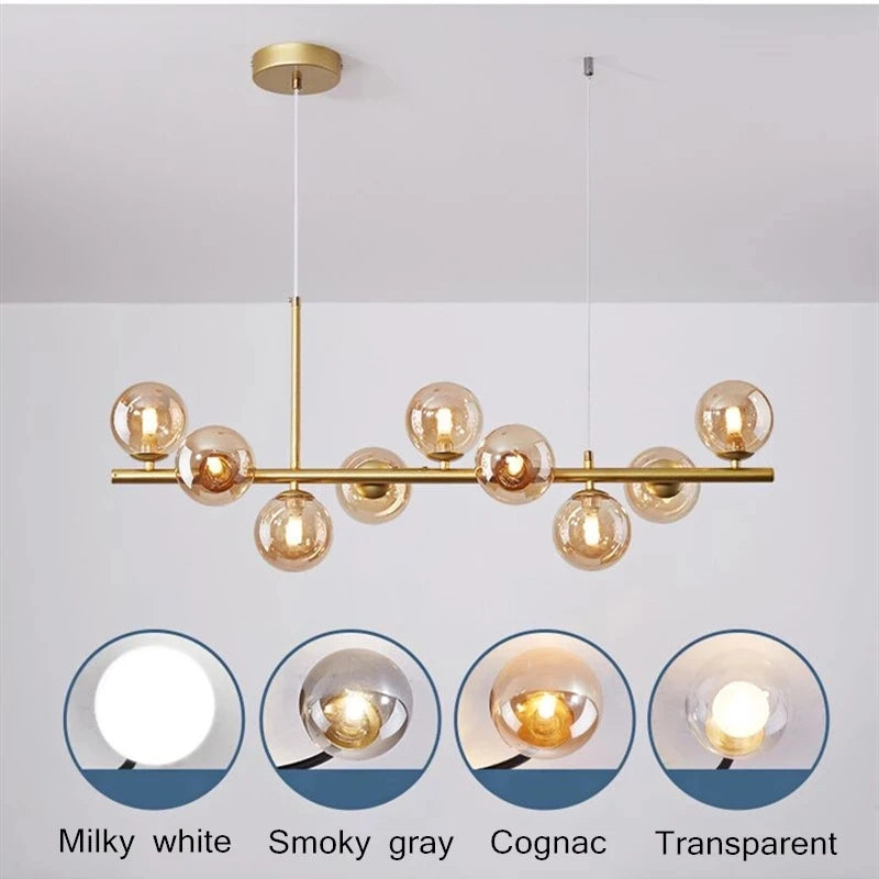 lustre long moderne en boule de verre abat-jour suspendu décoration led - vue 4 sur 30