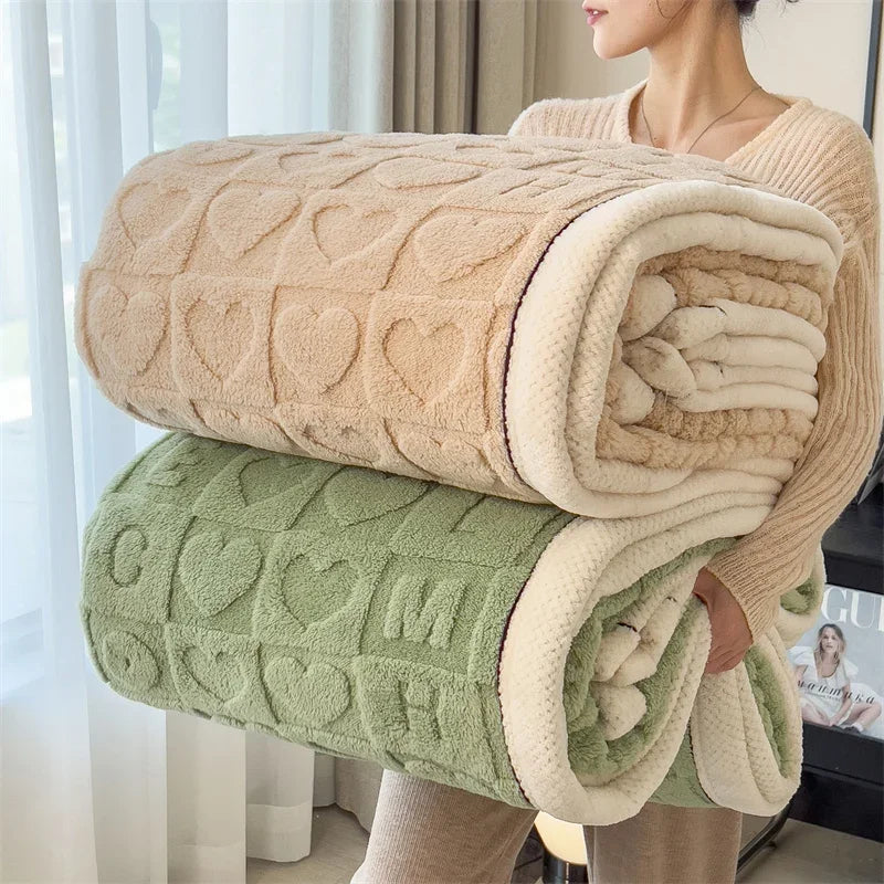 plaid polaire epais motif coeur doux canapé lit - vue 2 sur 6