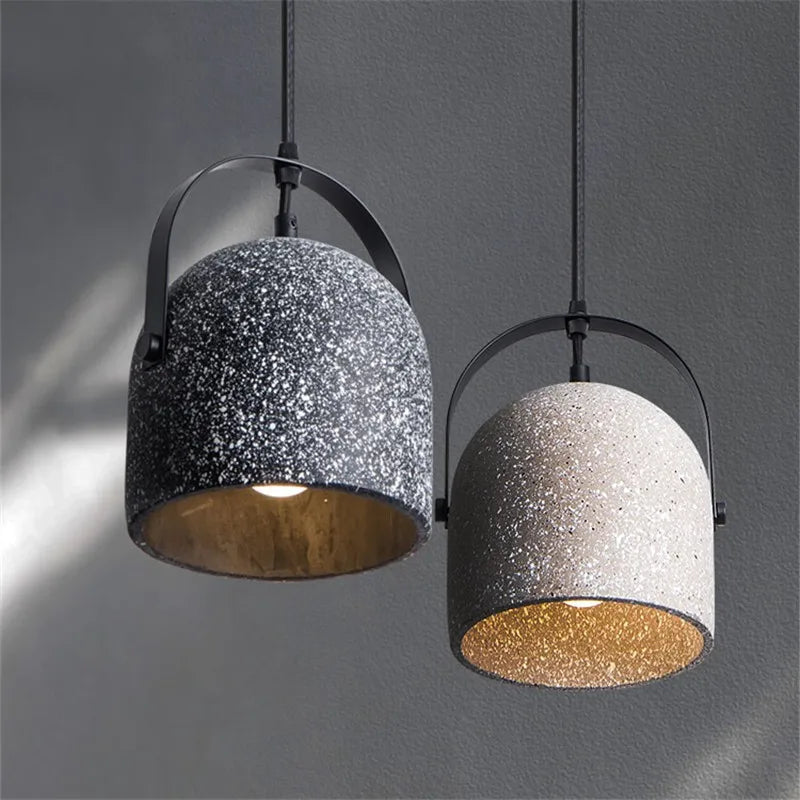 suspension en béton design abat-jour terrazzo style industriel créatif - vue 7 sur 9