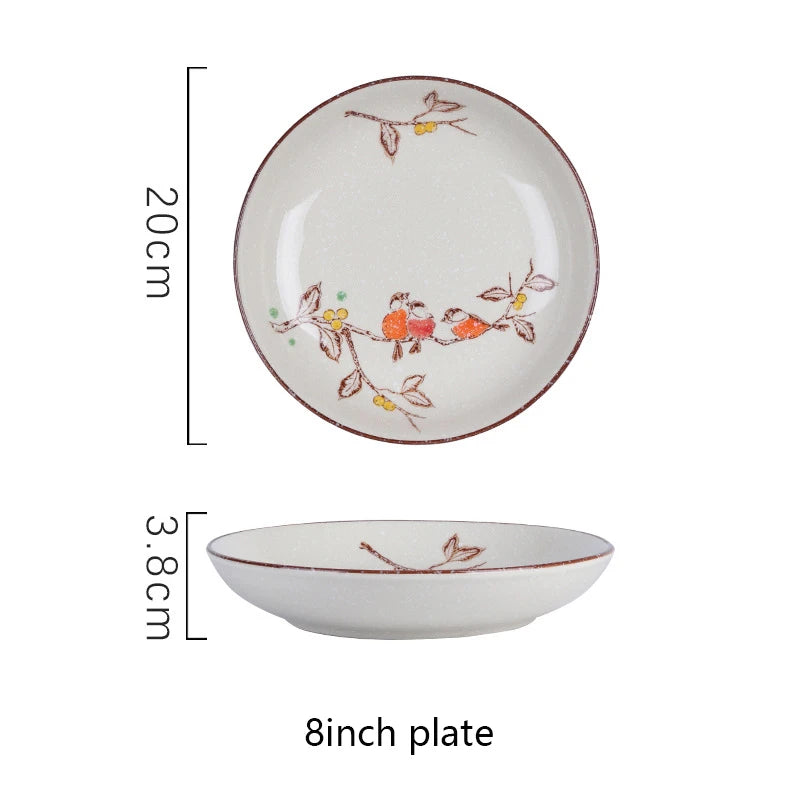 Assiette dessert japonaise ceramique motifs floraux peinte main