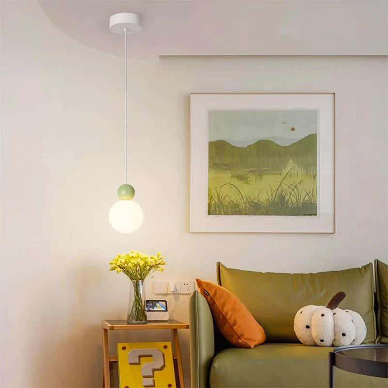 lustre nordique led suspension boule blanche lait luminaire - vue 3 sur 9