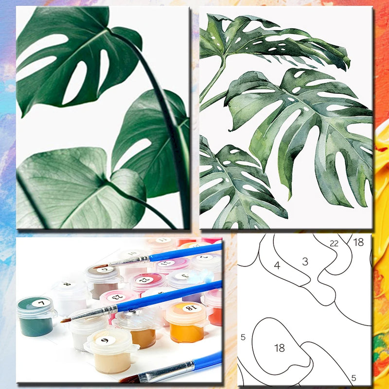 peinture par numéro plante feuille verte kit de bricolage à colorier