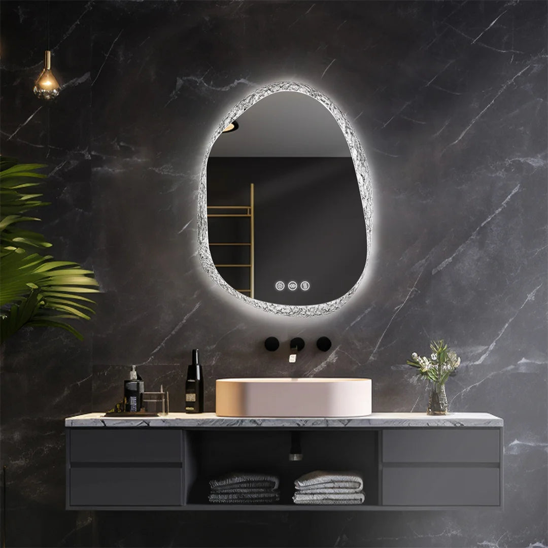 miroir sans cadre avec éclairage led et capteurs tactiles - vue 7 sur 9