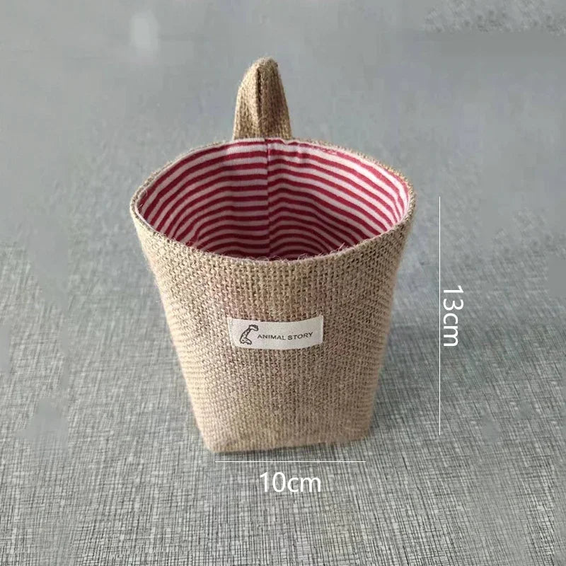 panier de rangement en coton et lin avec poignée - vue 9 sur 16