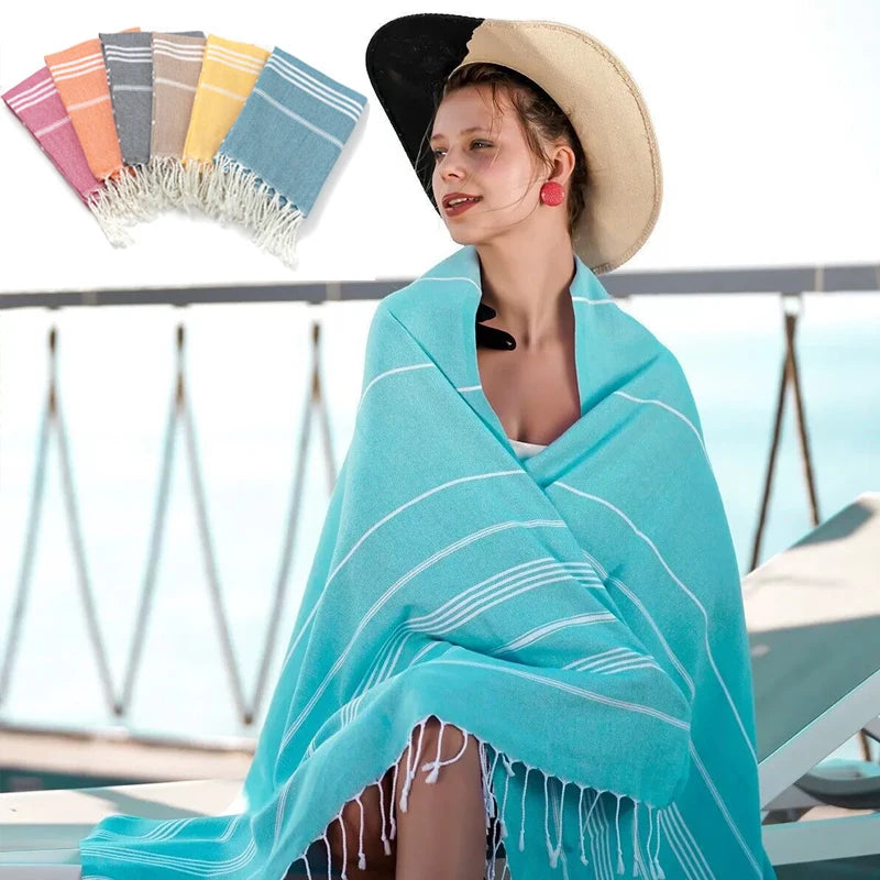 serviette de plage turque coton franges tissé rapide - vue 3 sur 7