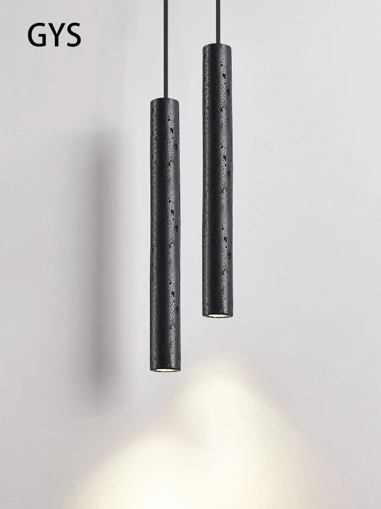 Led lustre chambre chevet suspension lampe Tube longue ligne petite lumière naturelle pierre noire maison chambre décoration luminaire