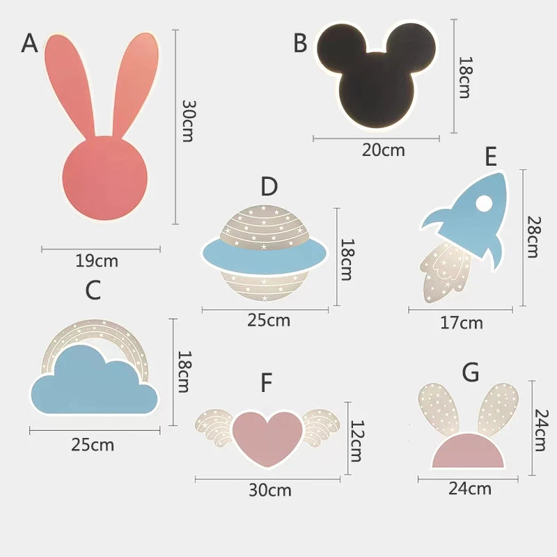 Fille enfant enfant chambre décor éclairage de nuit rose lapin appliques intérieur maison lapin bébé chambre belle bande dessinée lampe à LED