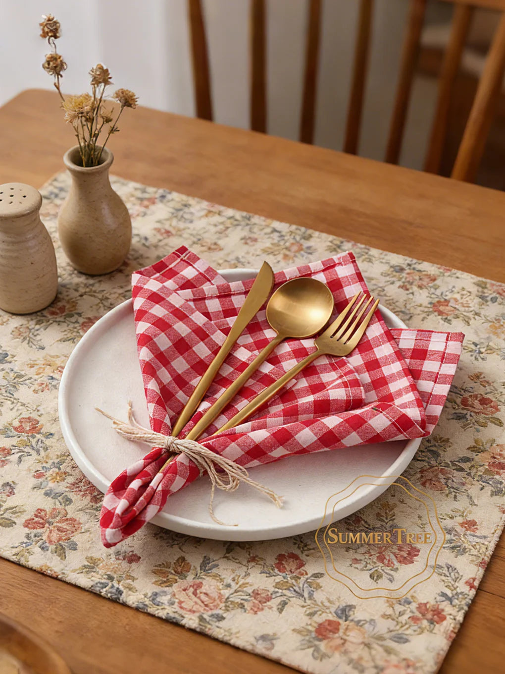 Serviette de table coton motif vichy 42x42 lavable - vue 3 sur 7