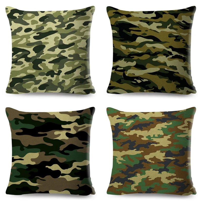 housses de coussin camouflage militaire motifs géométriques décoratifs