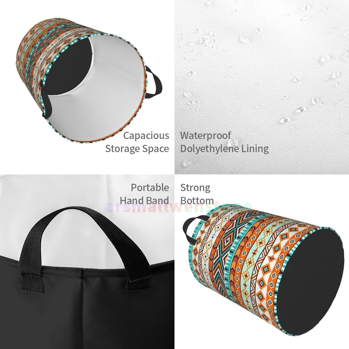 panier à linge rond ethnique pour rangement jouets et vêtements - vue 11 sur 10