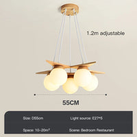 lustre en bois nordique avec boule de verre blanc laiteux