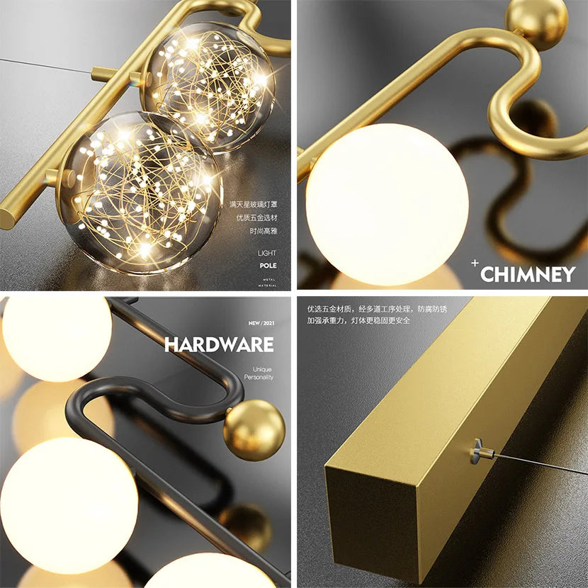 lustre moderne sandyha led avec bande longue et boule de verre - vue 11 sur 12