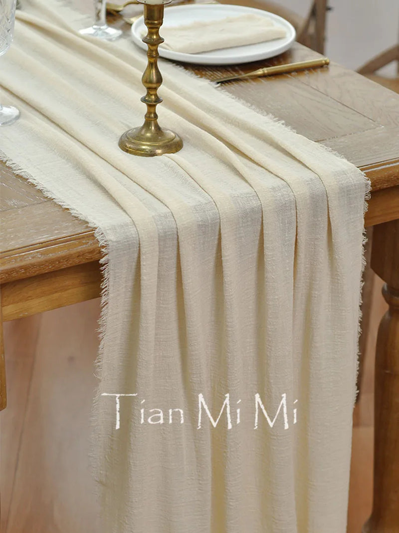 Chemin de table coton gaze beige boheme mariage
