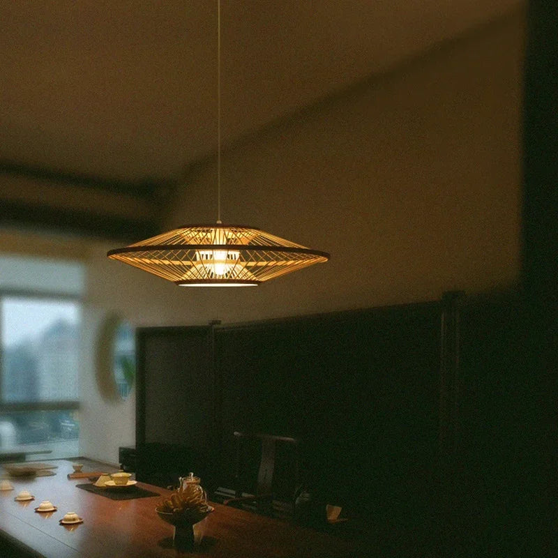 lustre artistique rétro en bambou style chinois pour décoration - vue 4 sur 8