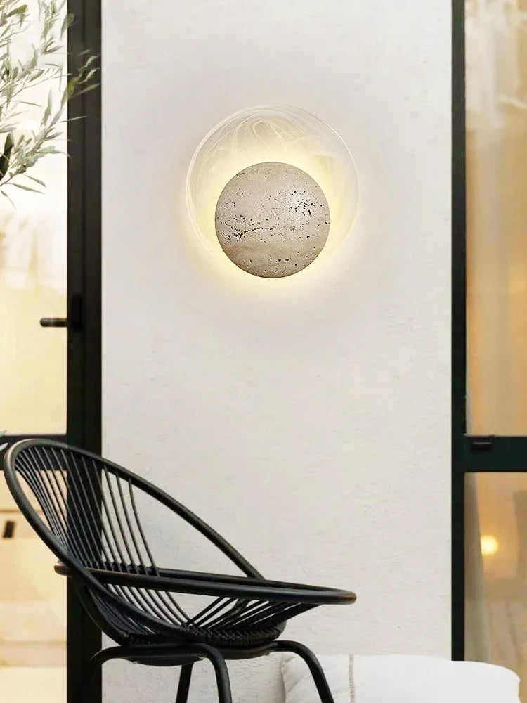 Bedroom Bedside Led Wall Lamp Sconce Light with Cave Stone and Glass - vue 3 sur 6