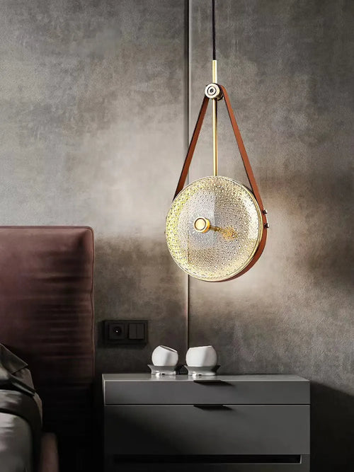 suspension luminaire cuir led verre lustre