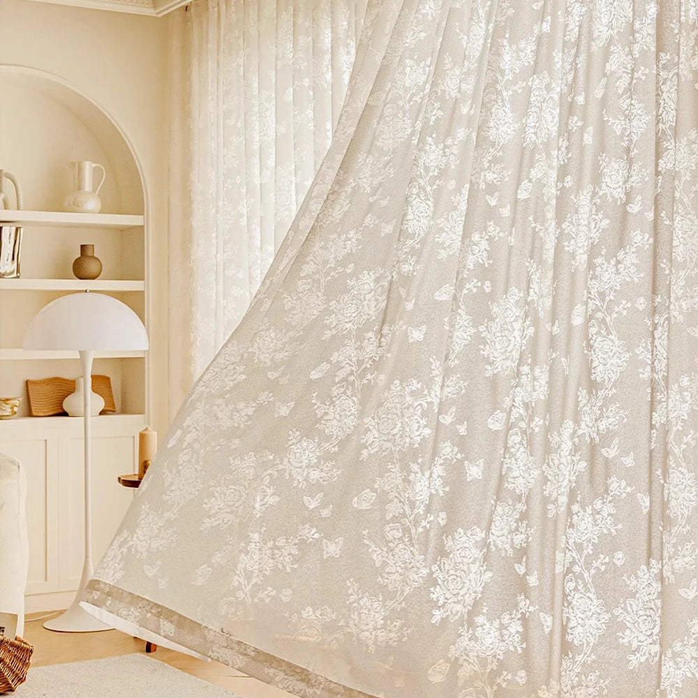 Voilage tulle floral romantique pour salon chambre fenetre - vue 4 sur 8