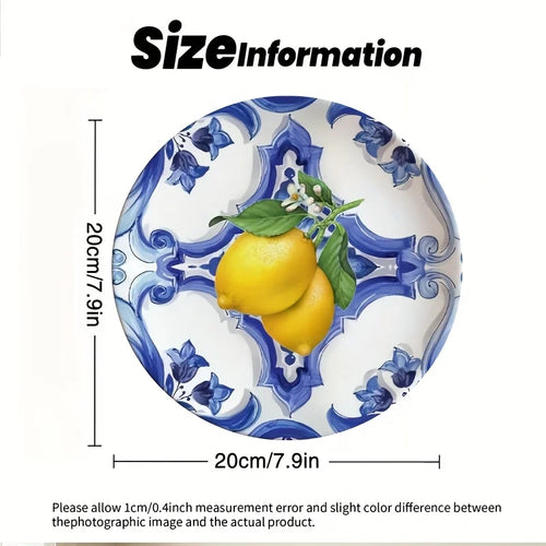 assiette decorative citron motif tranches style grec ceramique