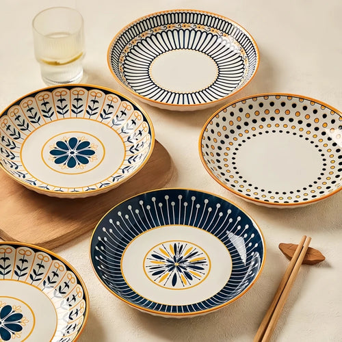 Assiettes japonaises céramique relief 20cm lot 4