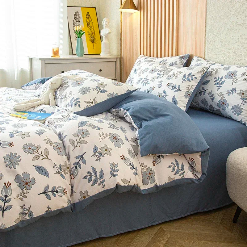 housse de couette imprimée fleurs en coton lavé