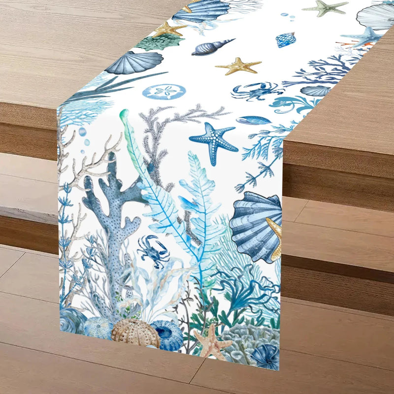 Chemin de table motif vie marine étoiles hippocampes