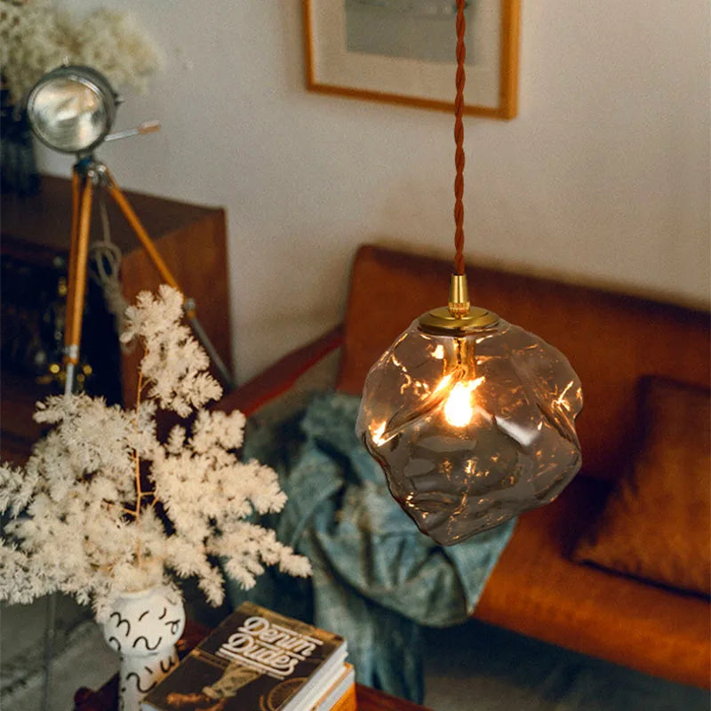 Lava Ice Cube Walnut Glass Bedside Chandelier, Lava Glass Table Lamp for Hallway Entry Bedroom Living Room Lighting  Home Light - vue 4 sur 17