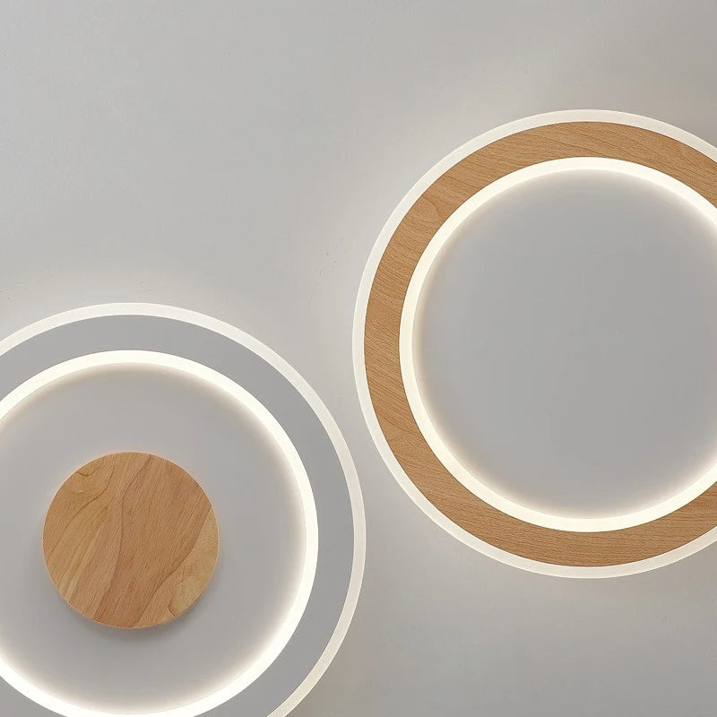 plafonnier led ultra-mince en bois massif design nordique moderne - vue 5 sur 12