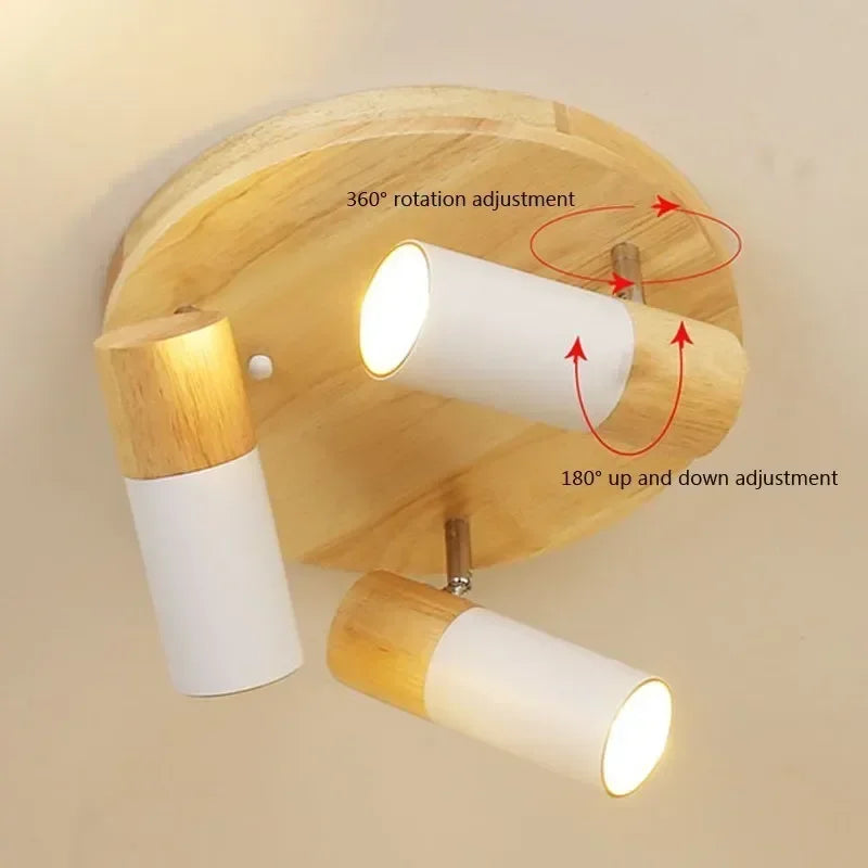 plafonnier led rotatif en bois design nordique multi-têtes - vue 5 sur 10