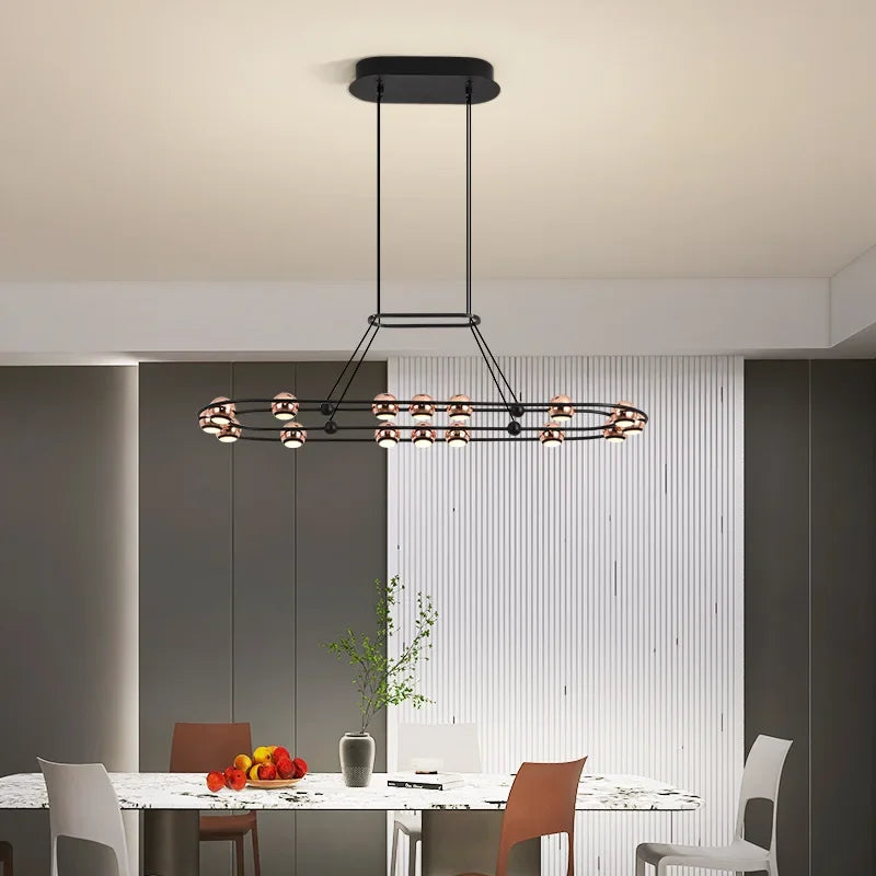 SANDYHA Nordique Moderne LED Lustre Anneau Circulaire De Luxe Haricot Duplex Suspension pour Salon Salle À Manger Chambre Éclairage - vue 5 sur 13