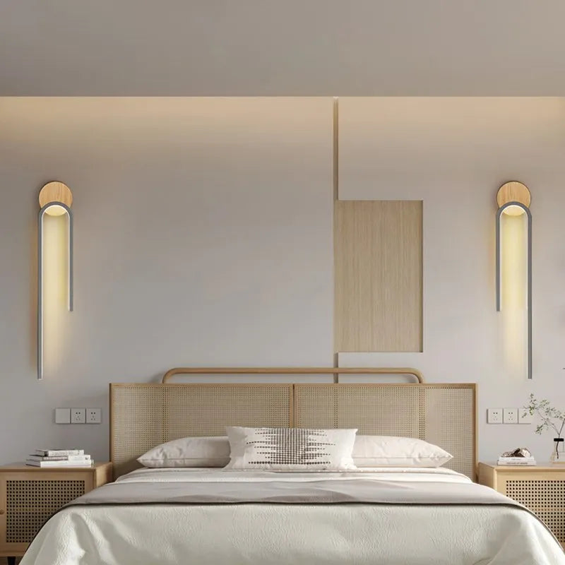 Applique murale LED en bois nordique moderne fer 60CM longue bande gris blanc salon décor appliques chambre étude luminaires pour la maison Lustre - vue 5 sur 12