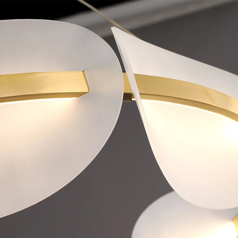 SANDYHA Moderne De Luxe Led Art Fer Suspension Lumière Créative Annulaire Pétale Lustre Chambre Étude Salon Salle À Manger Lampe Décorative - vue 6 sur 9