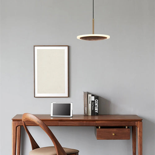 Suspension design ronde Led en noyer noir