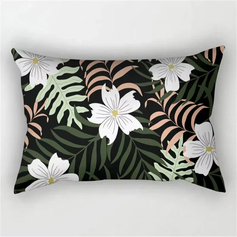 housse de coussin décorative motif feuilles tropicales vertes 30x50 cm