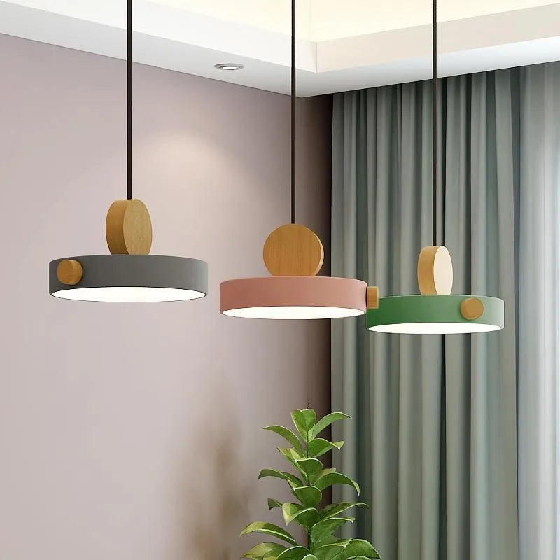 Nordique PENDENTIF LED Lumière Minimaliste En Bois Macaron Intérieur Décoratif Lumière Pour Salon Salle à manger Chambre Étude Décor À La Maison