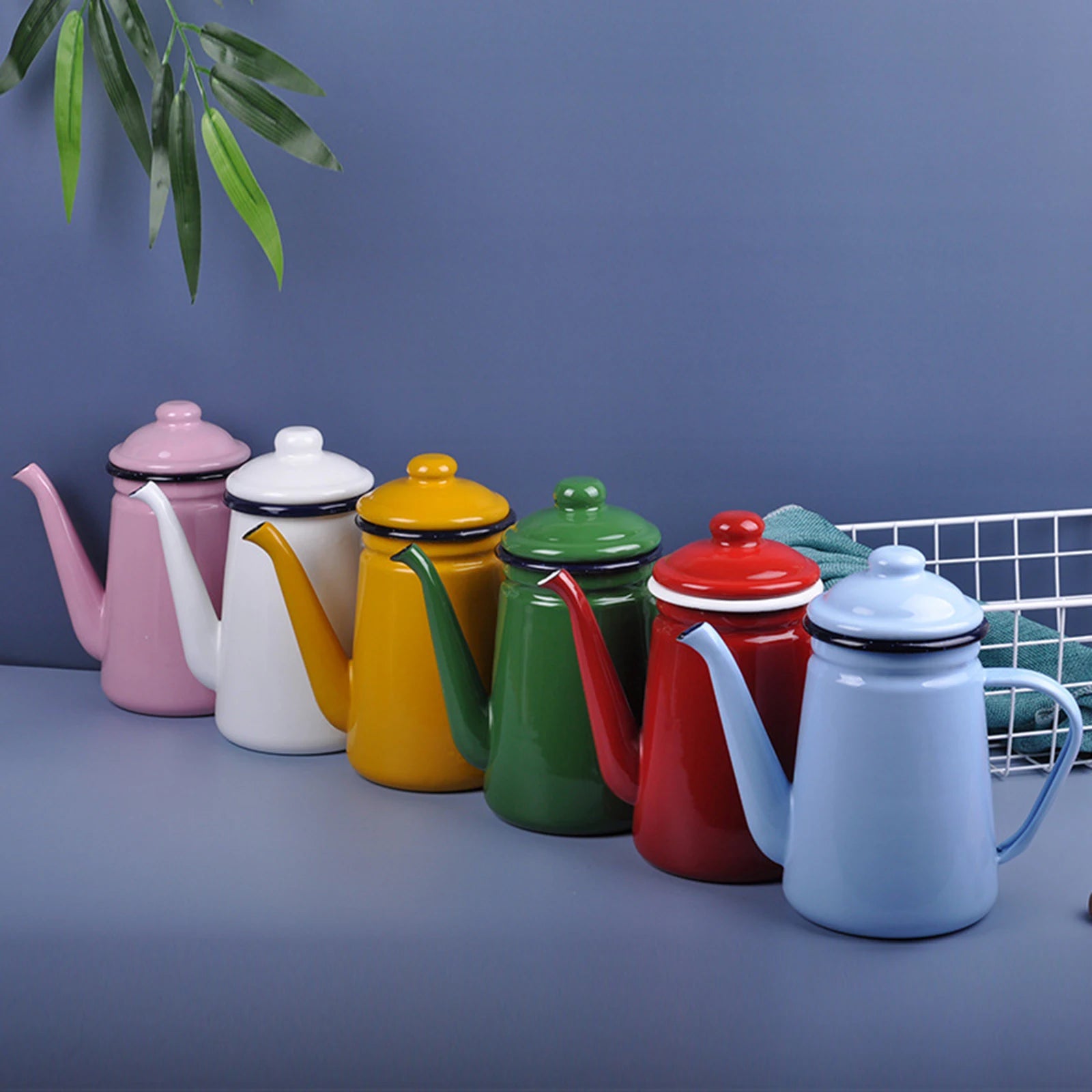 Cafetière émaillée vintage poignée 1 1l rétro cuisine - vue 3 sur 7