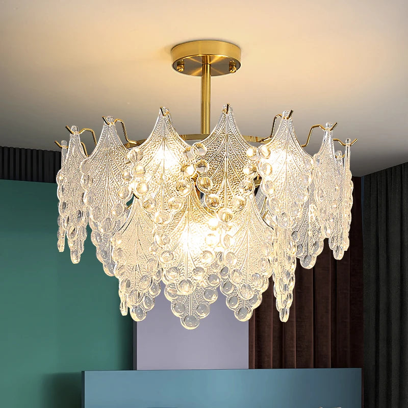 lustre moderne en verre 2023 feuilles gouttelette éclairage suspendu
