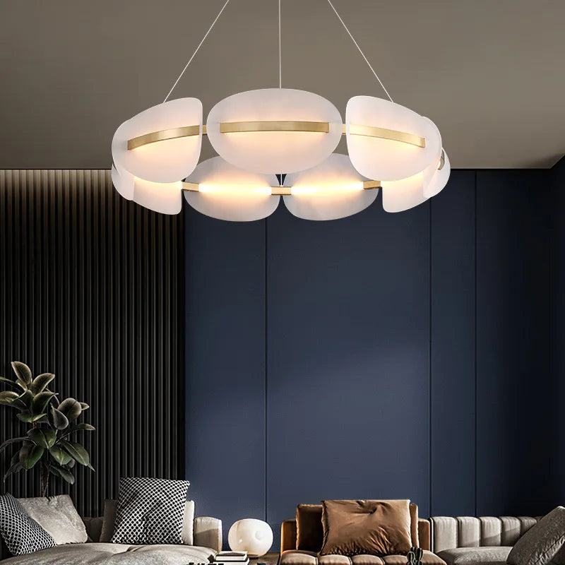 SANDYHA Moderne De Luxe Led Art Fer Suspension Lumière Créative Annulaire Pétale Lustre Chambre Étude Salon Salle À Manger Lampe Décorative - vue 4 sur 9