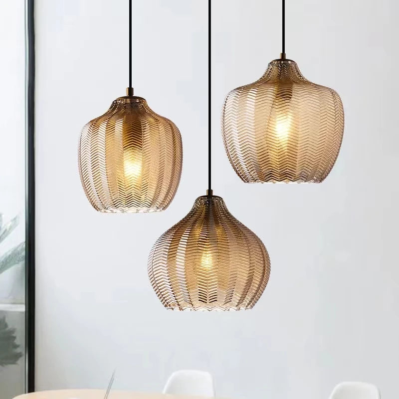 Suspension nordiques en verre ambre lampe suspendue Luminaires de cuisine E27 Restaurant chambre chevet décor lampe Luminaires - vue 3 sur 14