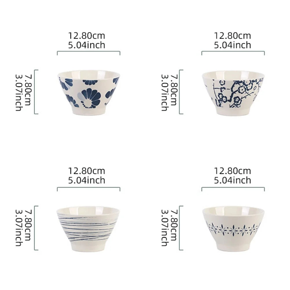 Ensemble 4 bols ceramique motif floral style japonais
