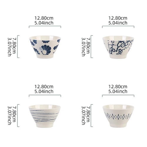 Ensemble 4 bols ceramique motif floral style japonais