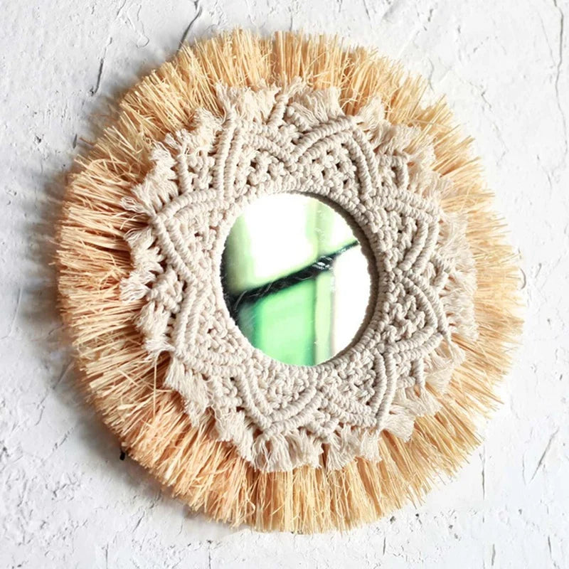 miroir tissé à la main décoration murale boho nordique décorateur - vue 6 sur 6