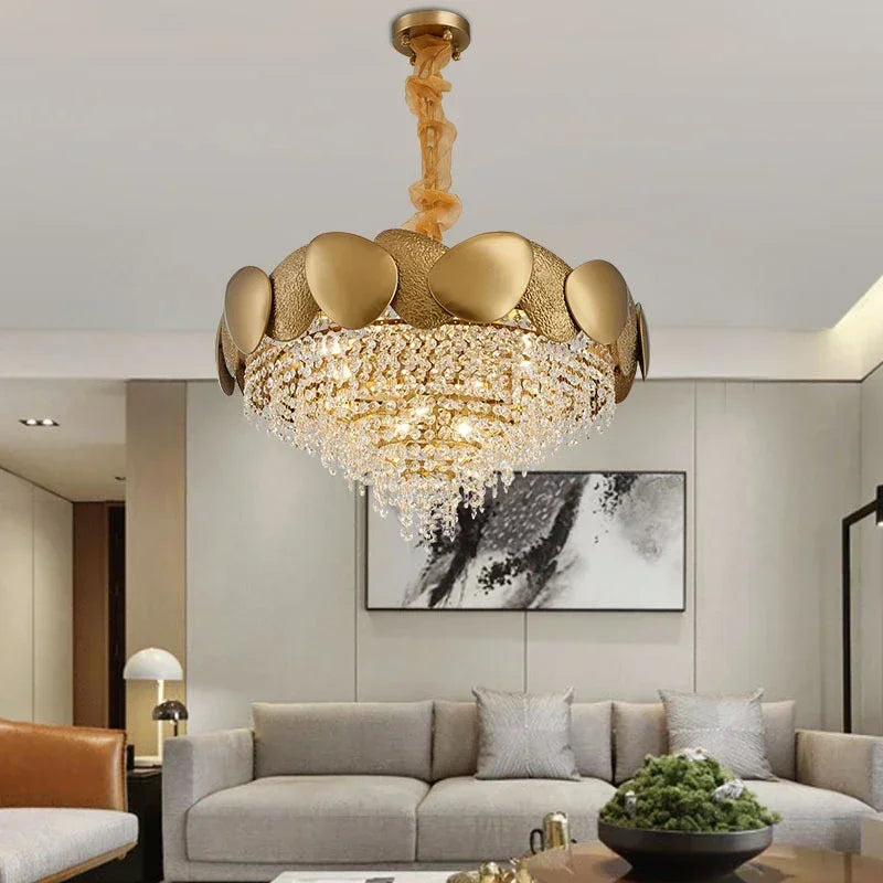 lustre moderne en cristal pampilles et acier inoxydable