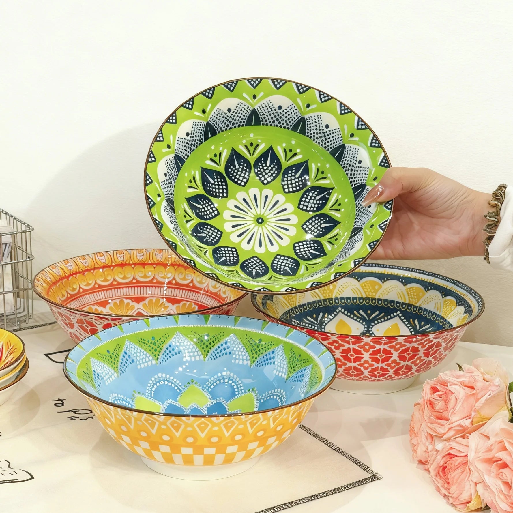 Bol soupe ceramique boheme motifs pour ramen salade